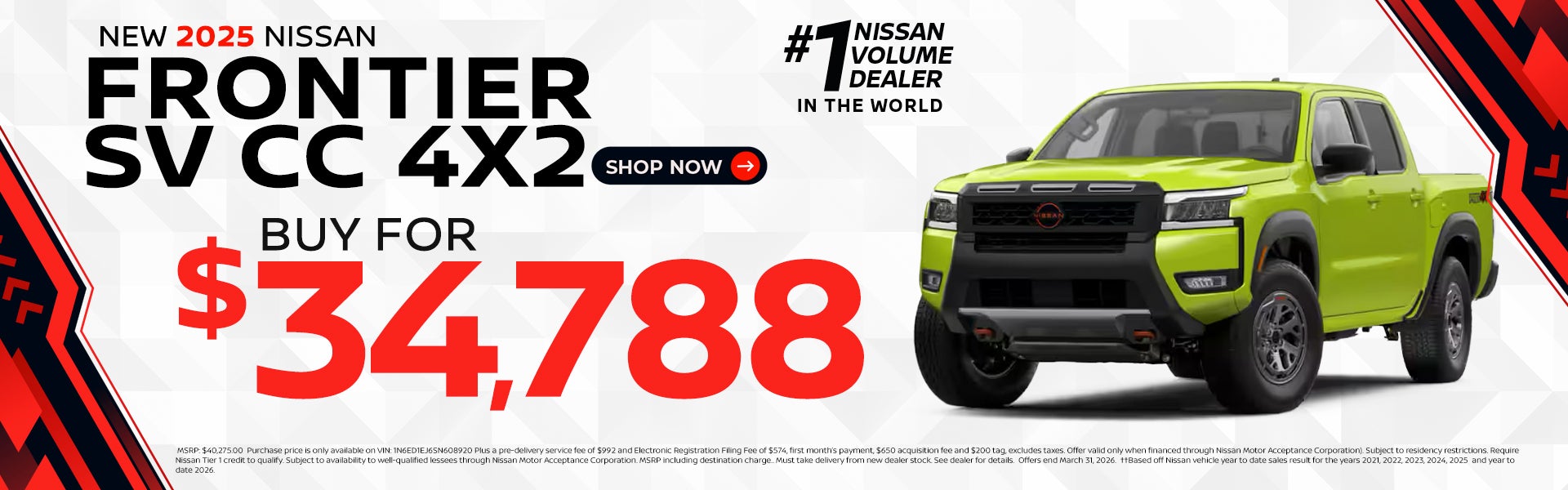 2025 Frontier SV Selling Price: $34,788.00