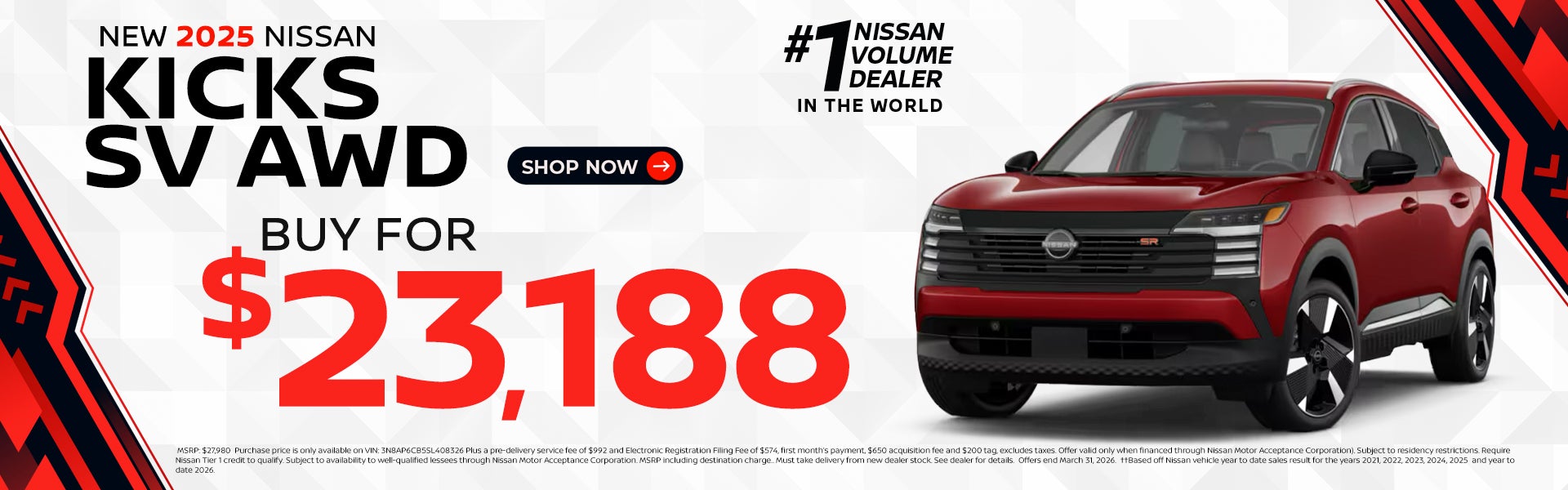 2025 Kicks SELLING PRICE: $23,188.00