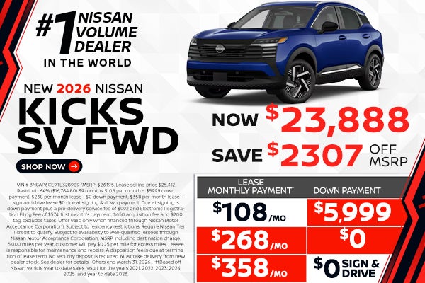 2026 Kicks as low as $108 per month