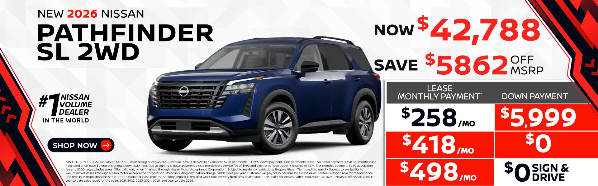 2026 Pathfinder SL as low as $258 per month