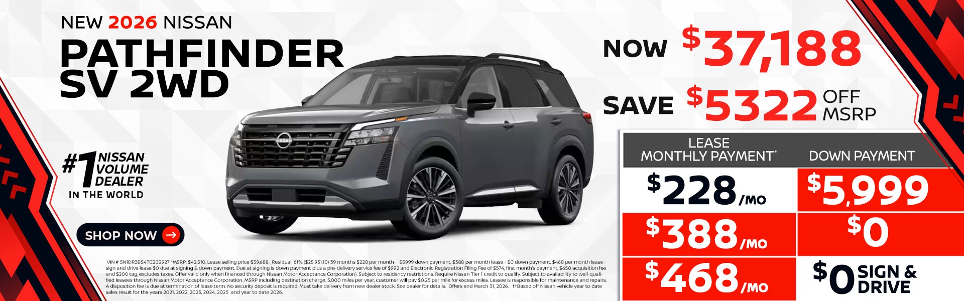2026 Pathfinder SV as low as $228 per month