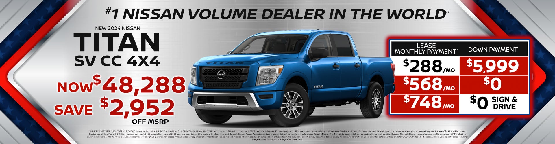 2024 Nissan Titan lease as low as $498 per month lease
