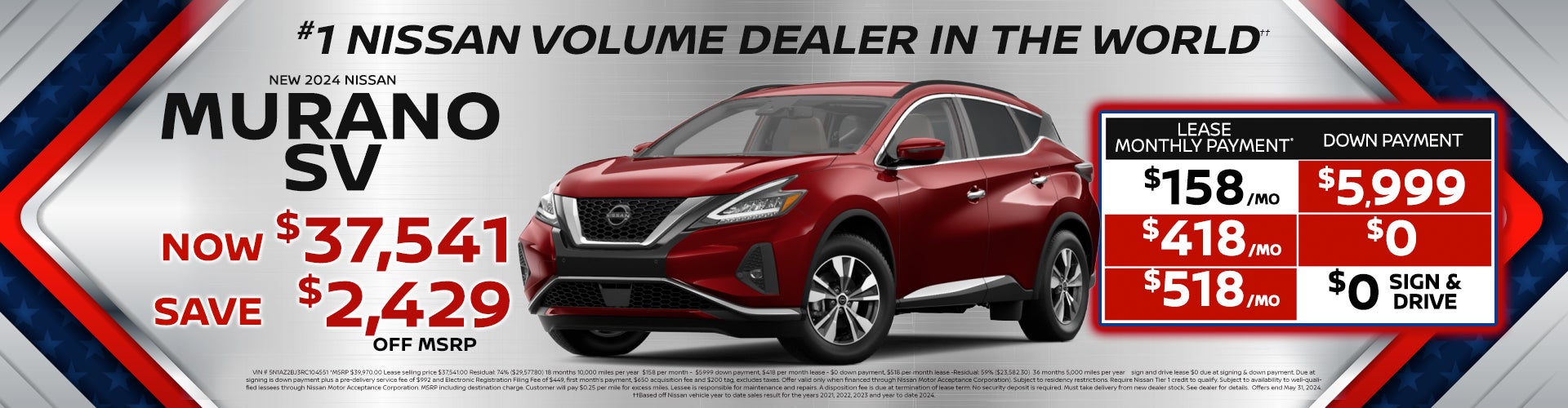 2024 Nissan Murano starting at $158 per month