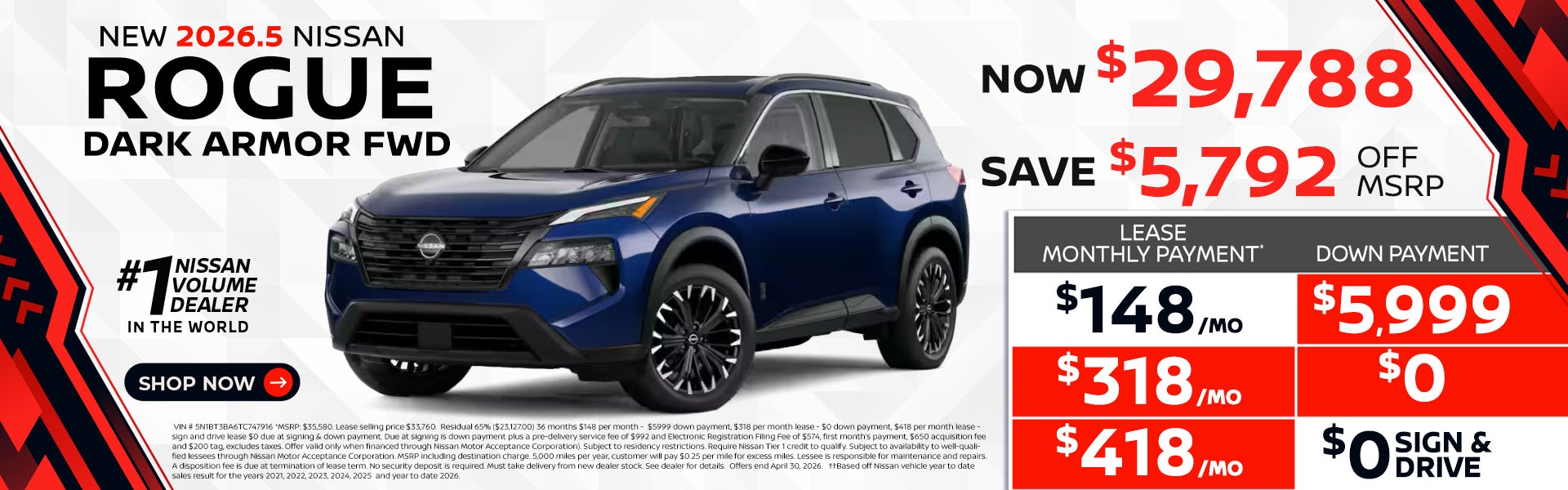 2026 Rogue Dark Armor lease as $148 per month 