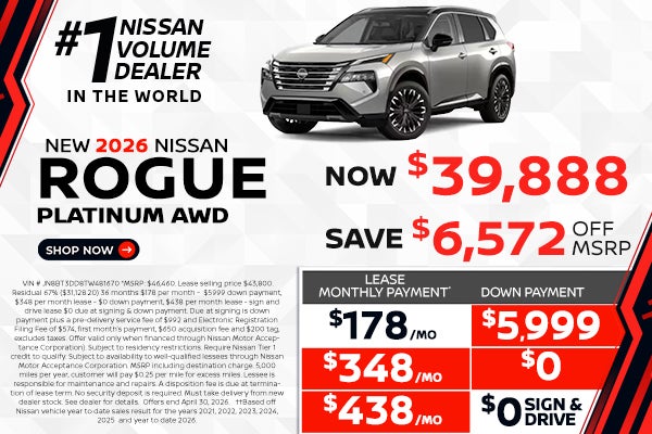 2026 Rogue Platinum lease as $178 per month 