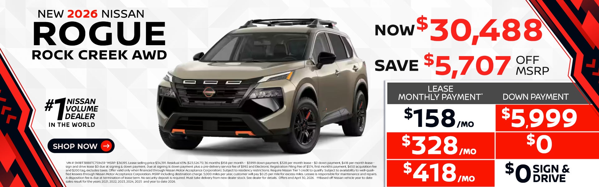 2026 Rogue Rock Creek lease as $158 per month 