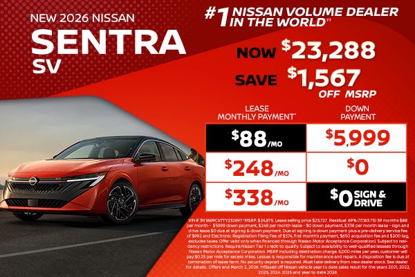 2026 Sentra lease as low as $88 per month