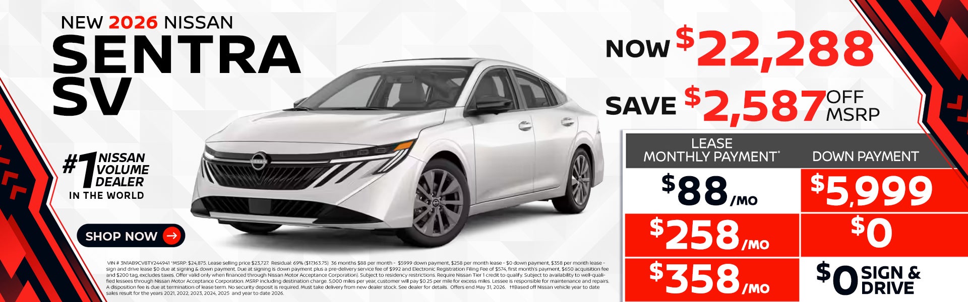 2026 Sentra lease as low as $88 per month