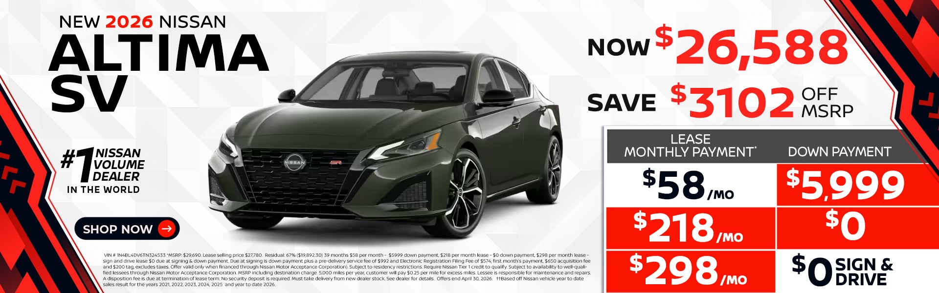 2026 Altima lease as $58 per month 