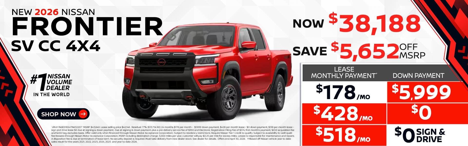 2026 Frontier lease as $178 per month 