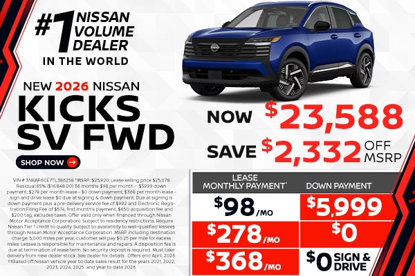 2026 Kicks lease as $98 per month 