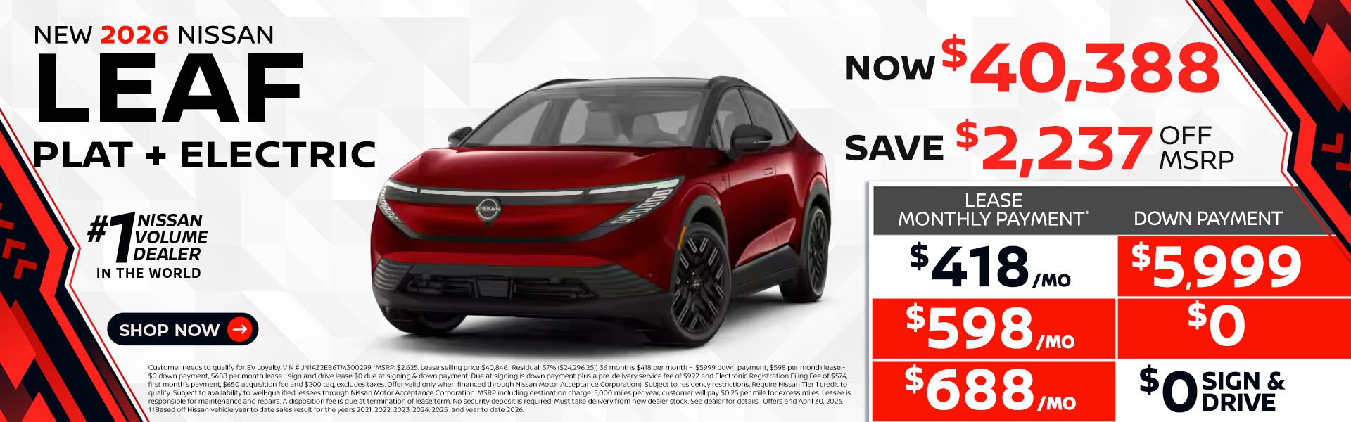 2026 Leaf lease as $418 per month 