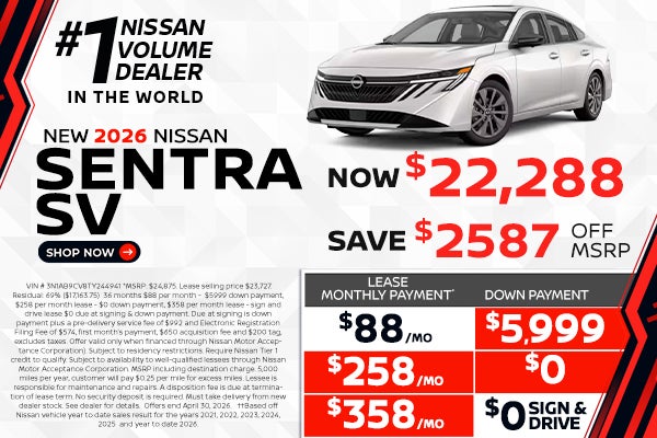 2026 Sentra lease as $88 per month 