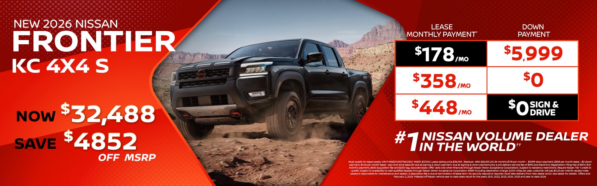 2026 Frontier lease as $178 per month 