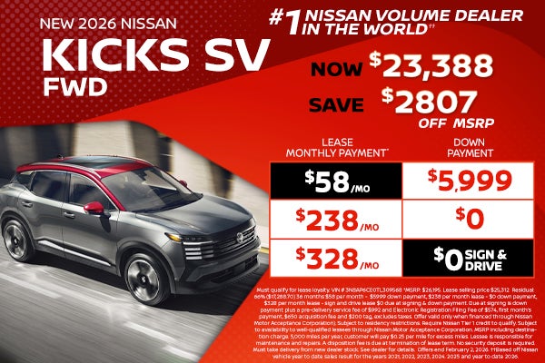 2026 Kicks lease as $58 per month 