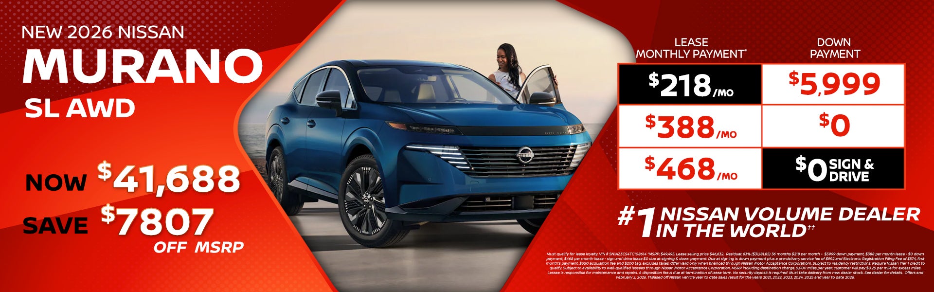 2026 Murano lease as $218 per month 