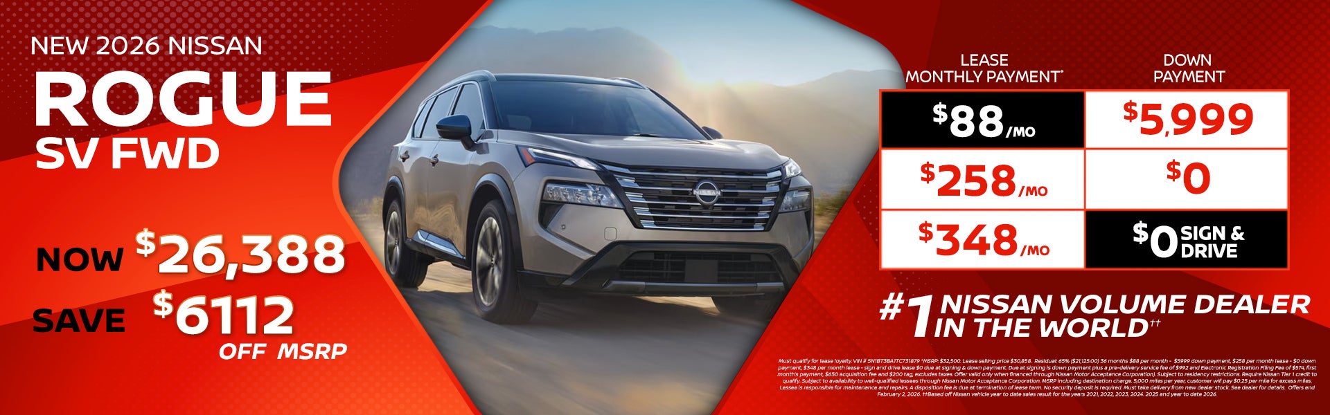 2026 Rogue lease as $88 per month 