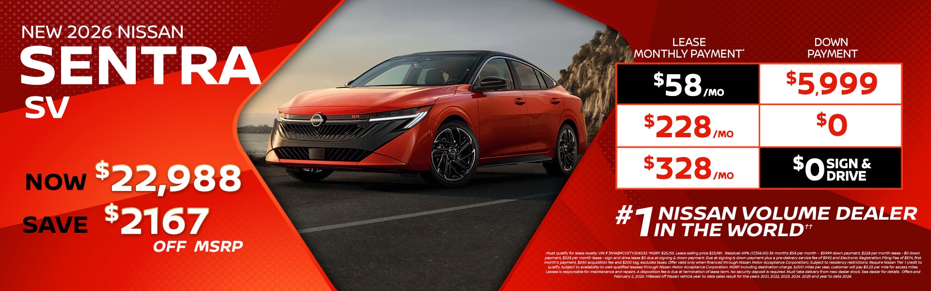 2026 Sentra lease as $58 per month 