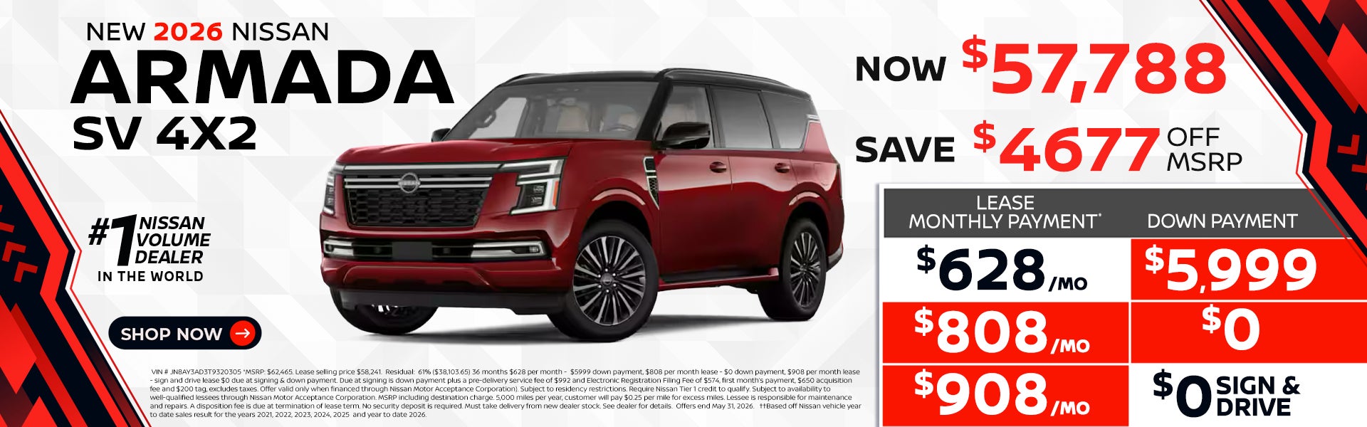 2026 Armada lease as $628 per month 