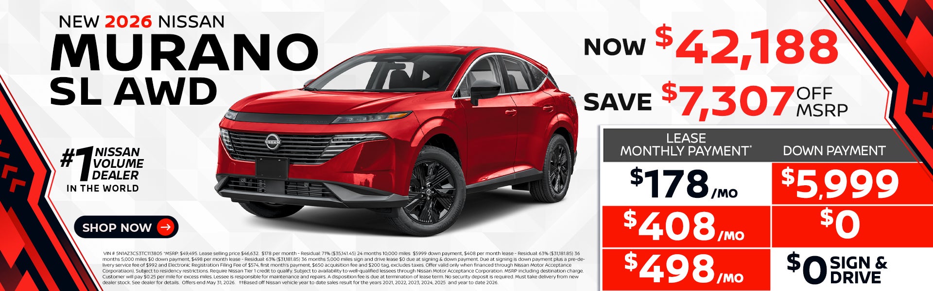 2026 Murano lease as $178 per month 