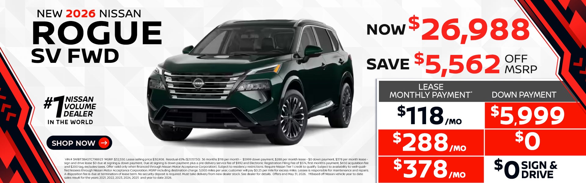 2026 Rogue SV lease as $118 per month 